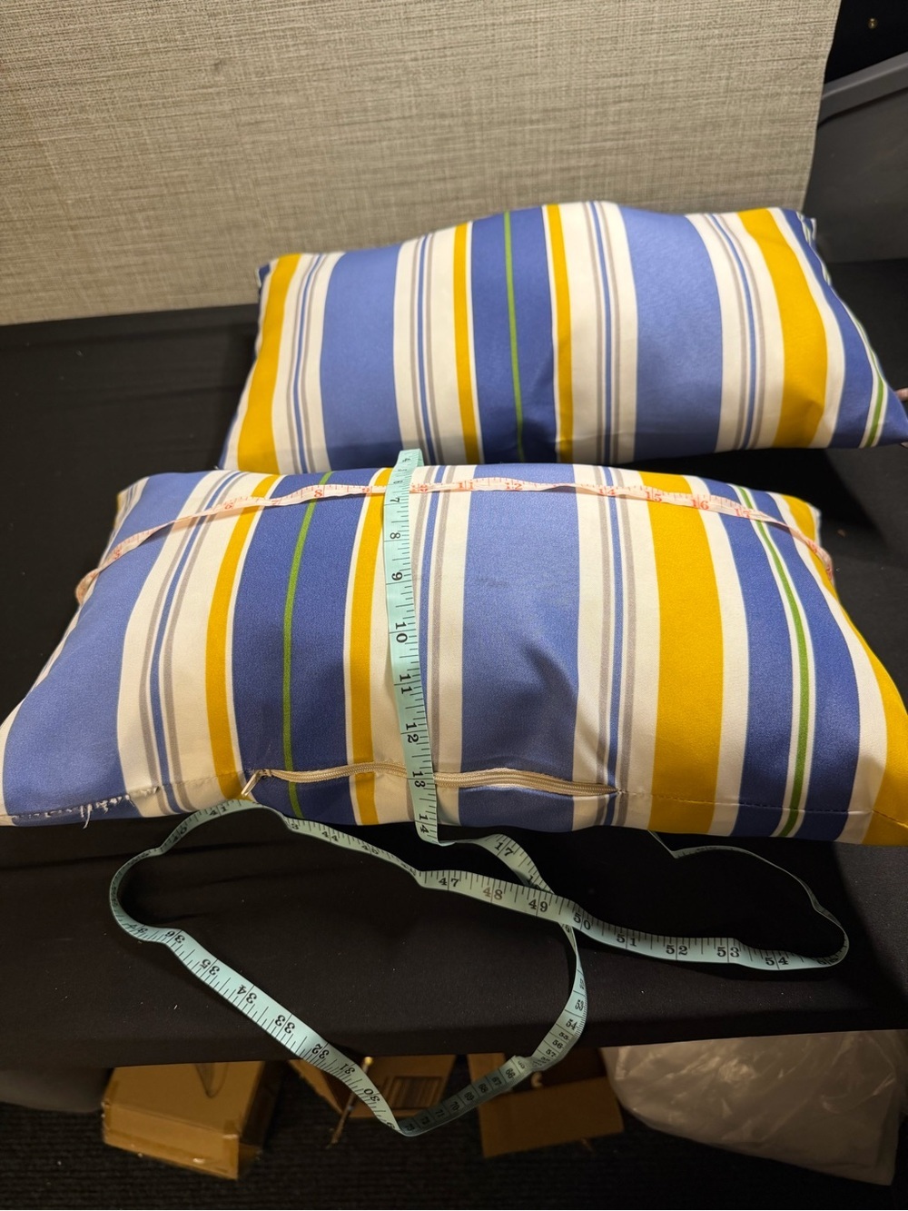 Striped Decorative Lumbar Pillow Pair - Blue, Yellow, White